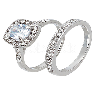 1 Set Zinc Alloy Glass Finger Rings Sets for Women RJEW-LP0001-25-1