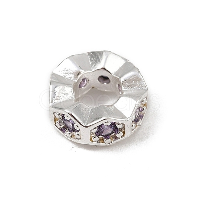 Wave Edge Rondelle Rack Plating Brass Cubic Zirconia European Beads KK-L236-12S-1