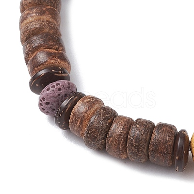 Natural Coconut & Lava Rock Beads Stretch Bracelets for Men Women BJEW-JB12497-02-1