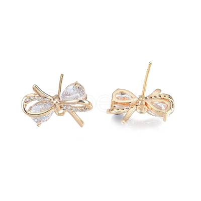 Brass Micro Pave Clear Cubic Zirconia Stud Earring Findings KK-T062-246G-1