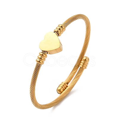 201 Stainless Steel Heart Beaded Cuff Bangle BJEW-C033-07-1