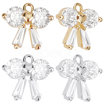 12Pcs 2 Colors Brass with Clear Cubic Zirconia Charms ZIRC-BBC0002-64-1