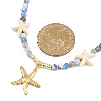 Synthetic Turquoise & Dyed Natural Agate Faceted Round Beaded Starfish 304 Stainless Steel Pendant Necklaces for Women NJEW-JN05458-02-1