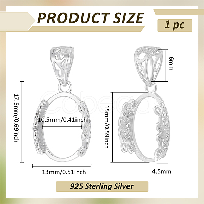 1Pc 925 Sterling Silver Pendant Cabochon Settings STER-BC0003-78B-1