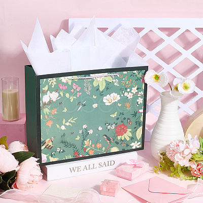 1Pc Flower Printed Paper Gift Bags with Rope Handle ABAG-SP0001-30B-1