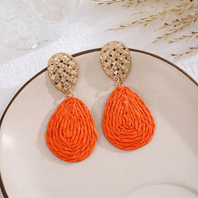Bohemian Style Raffia & Iron Dangle Stud Earrings FS-WGF5ABF-02-1