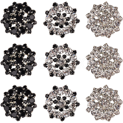 12Pcs 3 Colors 1-Hole Alloy Rhinestone Shank Buttons BUTT-GF0003-64-1