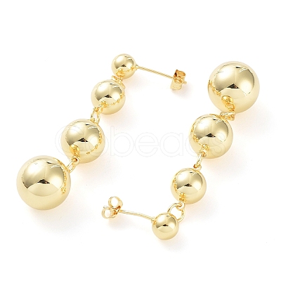 Brass Round Ball Dangle Stud Earrings for Women EJEW-D086-03G-1