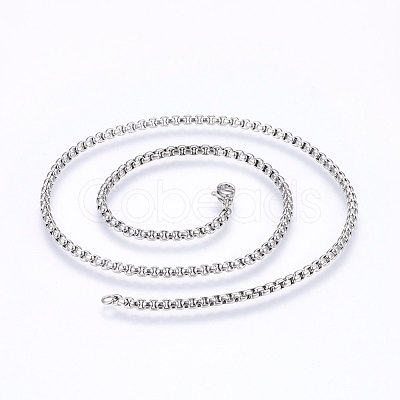 Non-Tarnish 304 Stainless Steel Box Chain Necklaces NJEW-F227-09P-08-1