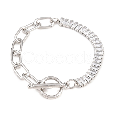 304 Stainless Steel Pave Clear Cubic Zirconia Link Bracelets BJEW-D460-10P-1