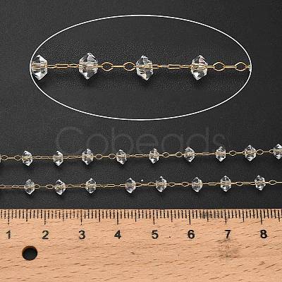 Handmade 304 Stainless Steel Glass Beads Rondelle Link Chains CHS-B011-07G-1