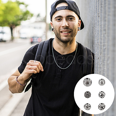 12Pcs 6 Styles Round 304 Stainless Steel Beads STAS-UN0059-95-1