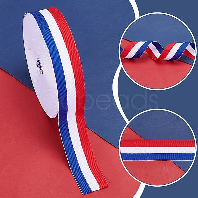 50 Yards Tricolor Polyester Striped Grosgrain Ribbon OCOR-WH0112-004A-1