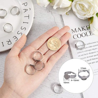 Adjustable 304 Stainless Steel Finger Rings Components STAS-PH0019-20P-1