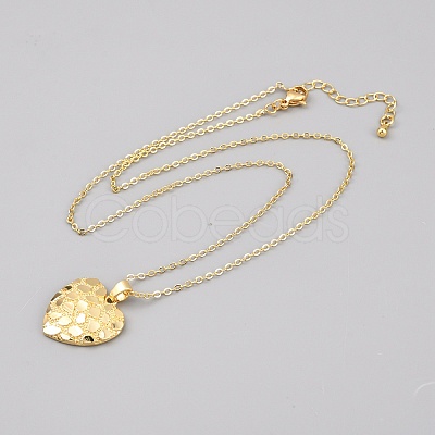Valentine's Day Brass Textured Heart Pendant Cable Chain Necklaces for Women NJEW-WH0020-86C-1