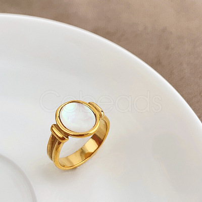 Retro Fashionable 304 Stainless Steel and Shell Finger Rings FS-WG8030D-02-1
