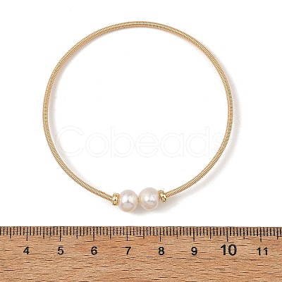 Natural Cultured Freshwater Pearl Potato Torque Bangles BJEW-JB14207-1