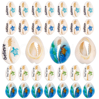 SUNNYCLUE 40Pcs 2 Style Printed Cowrie Shell Beads SHEL-SC0001-21-1