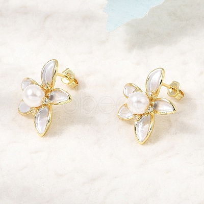 Brass Micro Pave Cubic Zirconia Enamel Stud Earrings CU-CBABA66-12C-G-1
