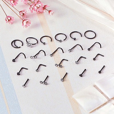 21Pcs 21 Style Clear Cubic Zirconia Flower & Flat Round & Heart Nose Studs & Rings Set JX527D-1