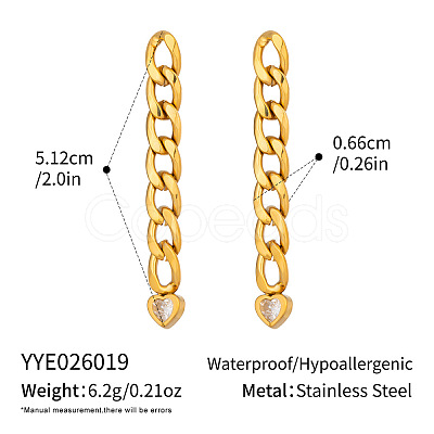 304 Stainless Steel Pave Cubic Zirconia Curb Chains Stud Earrings for Women FE1813-2-1
