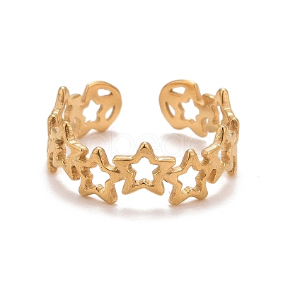 Ion Plating(IP) 304 Stainless Steel Star Wrap Open Cuff Ring for Women RJEW-A005-36G-1