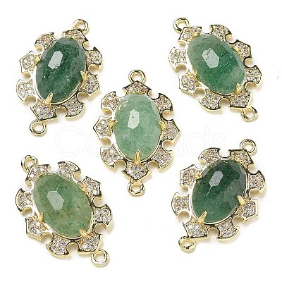 Natural Green Strawberry Quartz Faceted Oval Connector Charms G-G181-06G-02-1