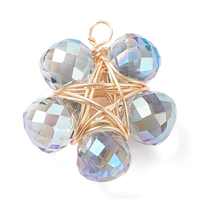 Wire Wrapped Glass Pendants PALLOY-JF01319-02-1