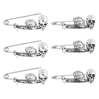 6Pcs Skeleton Halloween Zinc Alloy Brooch JEWB-FH0002-37AS-1
