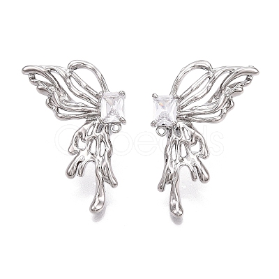 Brass Pave Clear Cubic Zirconia Butterfly Stud Earring Findings KK-N232-450P-1