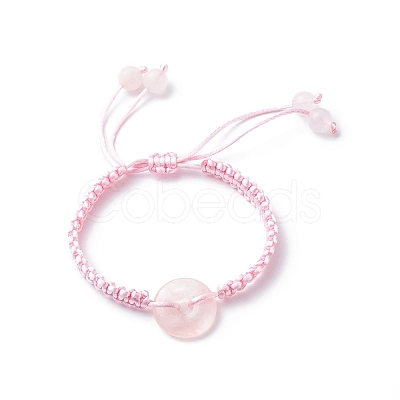 Natural Rose Quartz Pi Disc Braided Bead Bracelet BJEW-JB08793-1