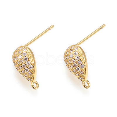 Brass Micro Pave Cubic Zirconia Stud Earring Findings ZIRC-G146-02G-RS-1