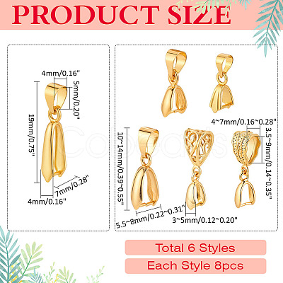 48Pcs 6 Styles Brass Ice Pick Pinch Bails KK-ME0002-93G-1