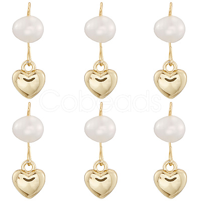 6Pcs Brass & Natural Pearl Heart Pendants KK-BBC0019-31-1