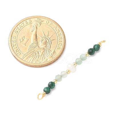 Faceted Round Natural Green Aventurinee & Malachite & Potato Natural Cultured Freshwater Pearl Beaded Connector Charms PALLOY-JF03531-03-1