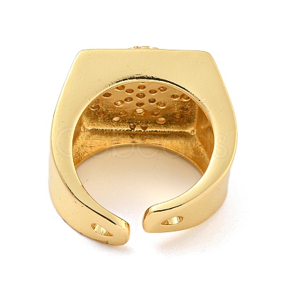 Rectangle with Flower Clear Cubic Zirconia Open Cuff Ring RJEW-L121-029G-1