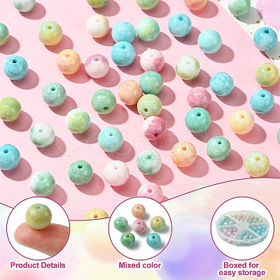 60Pcs 6 Colors Ombre Effect Dyed Crackle Glass Round Beads Strands GLAA-YW0003-60-1