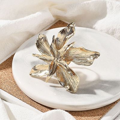 Flower Alloy Adjustable Rings for Women RJEW-B108-01KCG-1