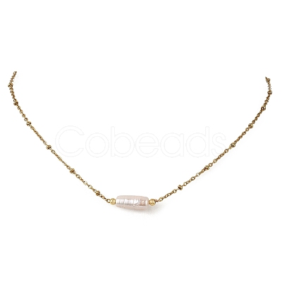 Natural Baroque Keshi Pearl Column Pendant 304 Stainless Steel Satellite Chain Necklaces NJEW-JN06338-01-1