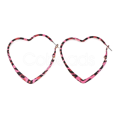 Hollow Heart with Leopard Print Alloy Hoop Earrings EJEW-Z112-01P-1