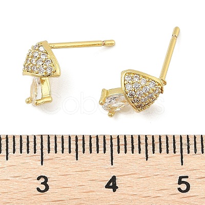 Brass Micro Pave Clear Cubic Zirconia Stud Earrings EJEW-R016-26G-13-1