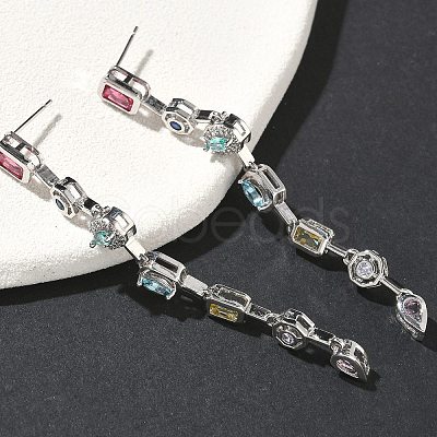 Rectangle with Teardrop Brass Micro Pave Cubic Zirconia Dangle Stud Earrings EJEW-G452-10P-1