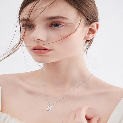 1Pc Stainless Steel Letter Rectangle Pendant Necklaces NJEW-LP0001-34G-P-1