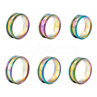 6Pcs 6 Style 201 Stainless Steel Engravable Grooved Finger Rings Set for Women RJEW-YS0001-02-1