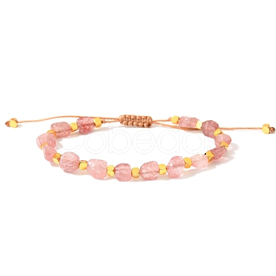 Natural Strawberry Quartz Braided Bead Bracelets PW-WGF95B2-03-1