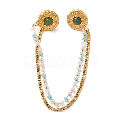 304 Stainless Steel & Dyed Stone Round Hanging Chain Brooch JEWB-S021-01G-02-1