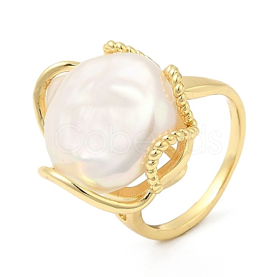 Natural Pearl Open Cuff Ring RJEW-M150-06G-1