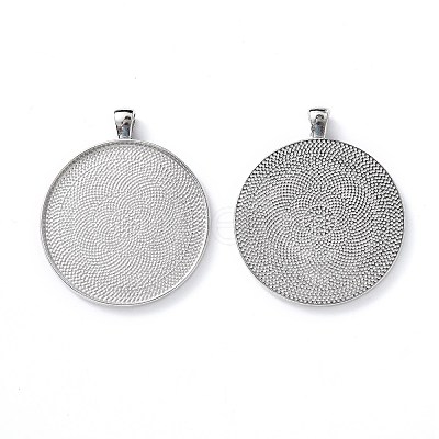 Tibetan Style Flat Round Alloy Big Pendant Cabochon Settings TIBEP-Q049-09AS-RS-1