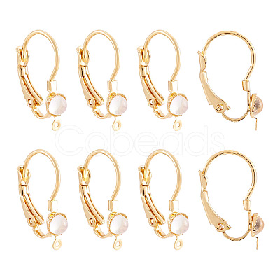 10Pcs Flat Round Brass Glass Leverback Earring Findings KK-TADJ0001-18-1