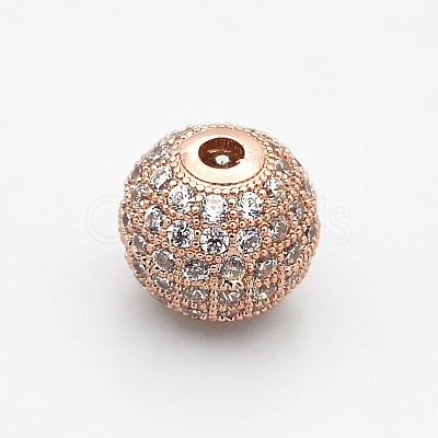 CZ Brass Micro Pave Grade AAA Clear Color Cubic Zirconia Round Beads KK-O065-10mm-05-NR-1